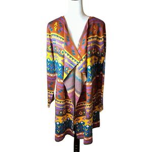 Savannah Jane Aztec Long Geometric Rust Teal Open Cardigan Boho Southwestern